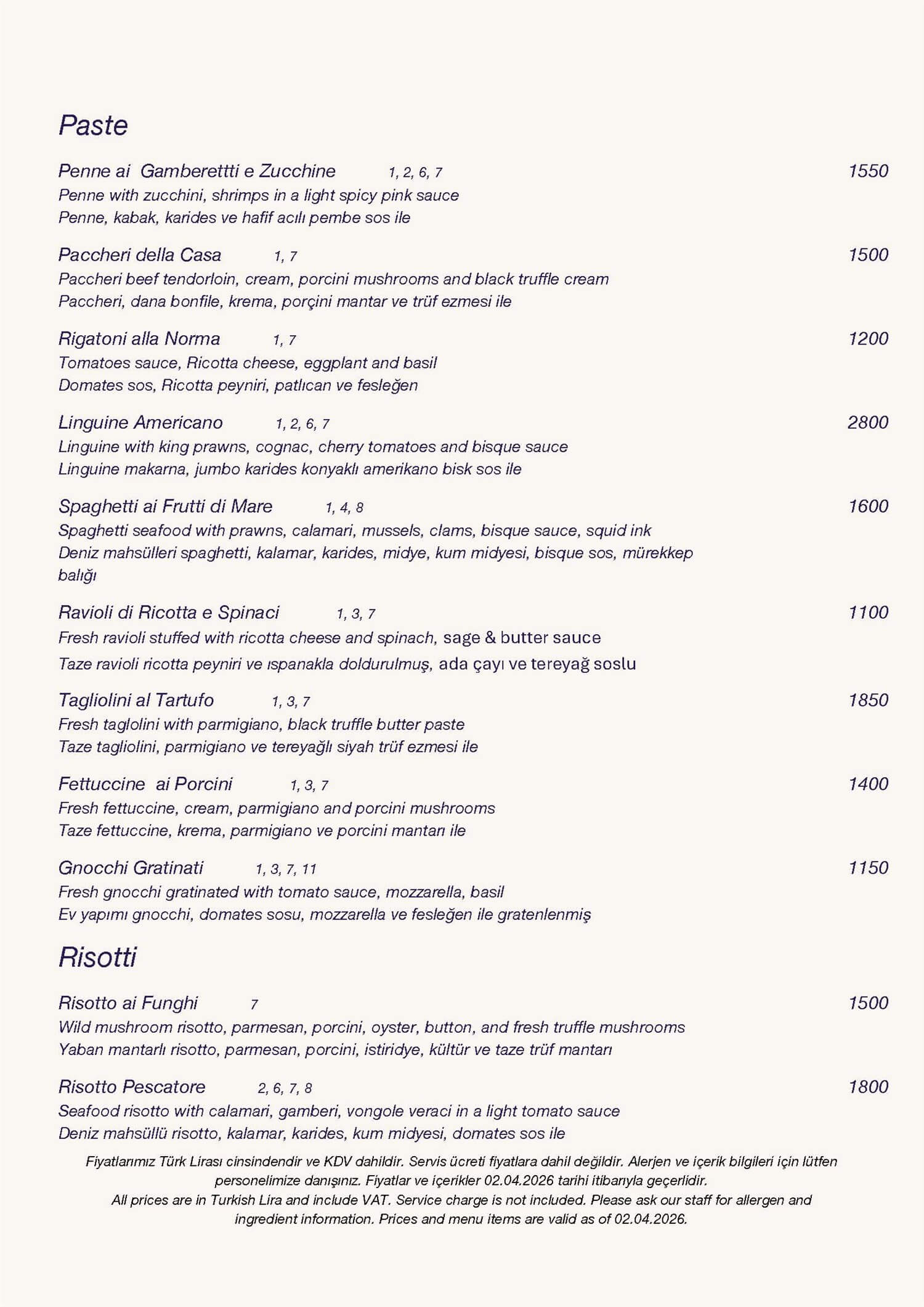 Arbor Ridge Menu ARBOR RISTORANTE ITALIANO